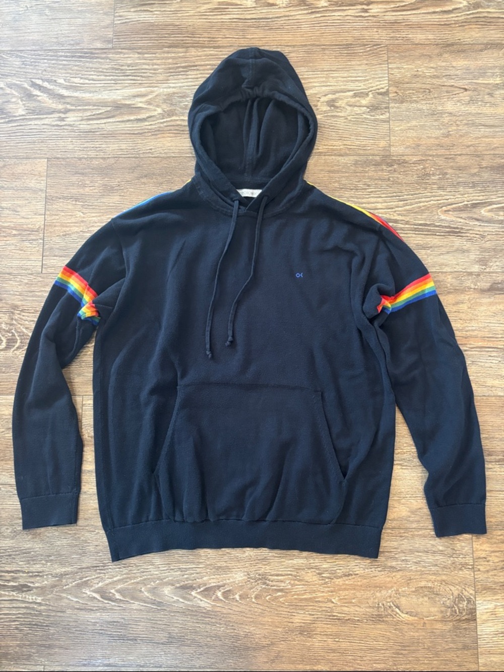 Outerknown Nostalgic Sweater Hoodie OK Black Retro Rainbow Men's Size Large